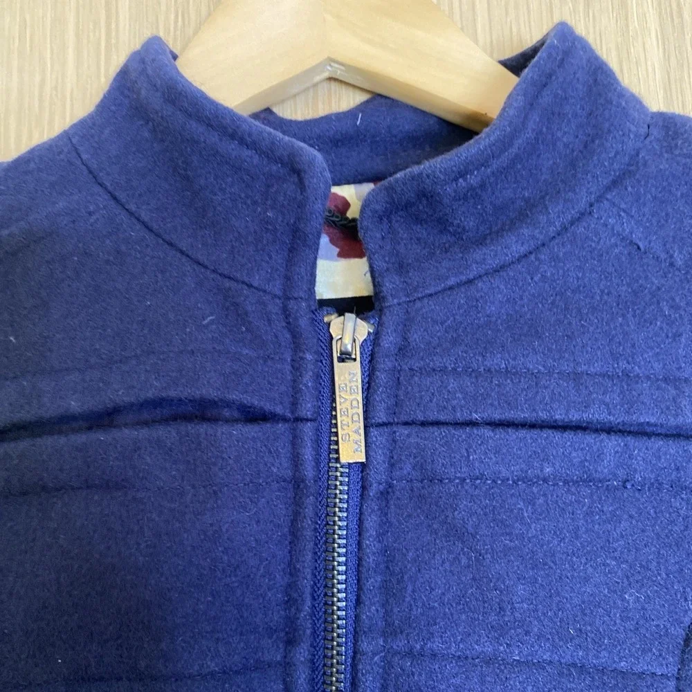 Steve Madden Women Blue Military Style Zip Front Peacoat Jacket Size Small